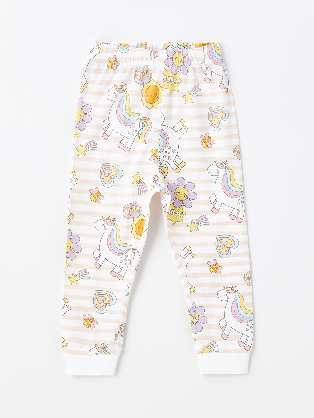 Ekru Beli Lastikli Kız Bebek Pijama Alt