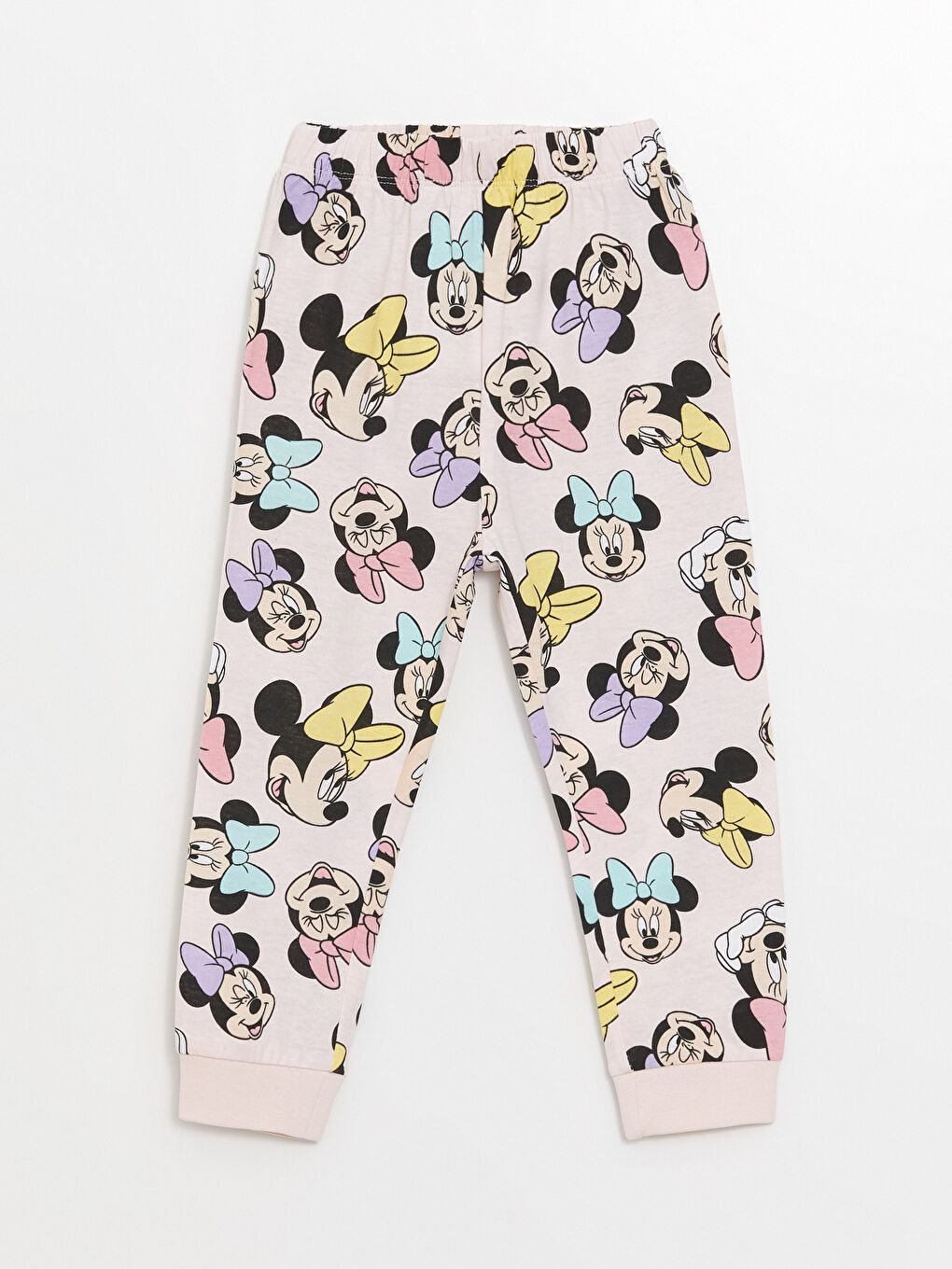 Pembe Beli Lastikli Minnie Mouse Baskılı Kız Bebek Pijama Alt