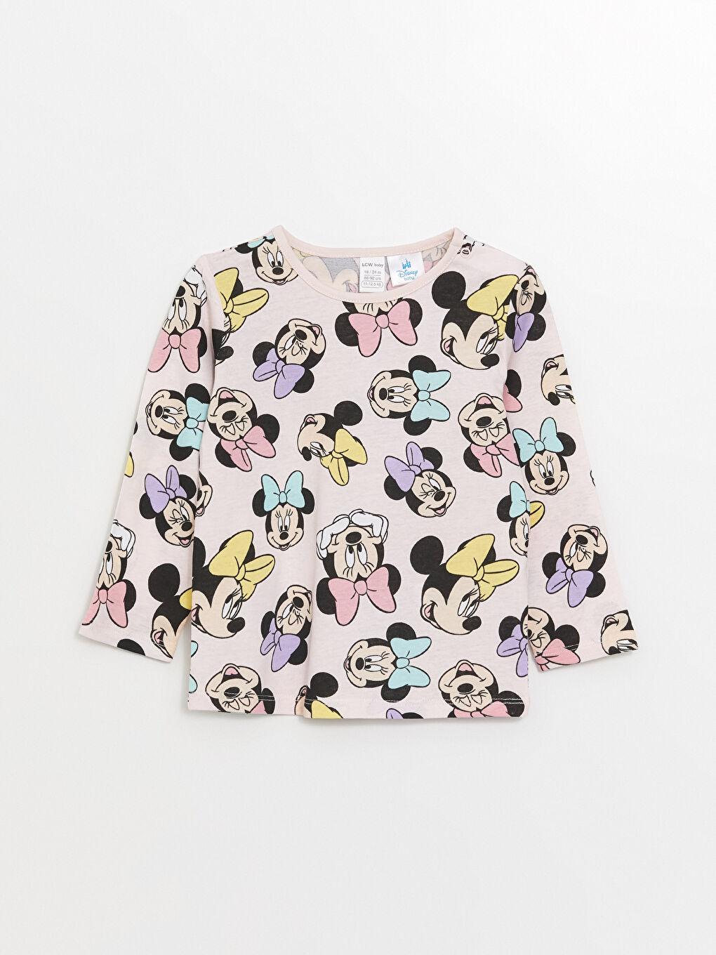 LCW baby Açık Pembe Baskılı Bisiklet Yaka Uzun Kollu Minnie Mouse Baskılı Kız Bebek Pijama Takımı - 1