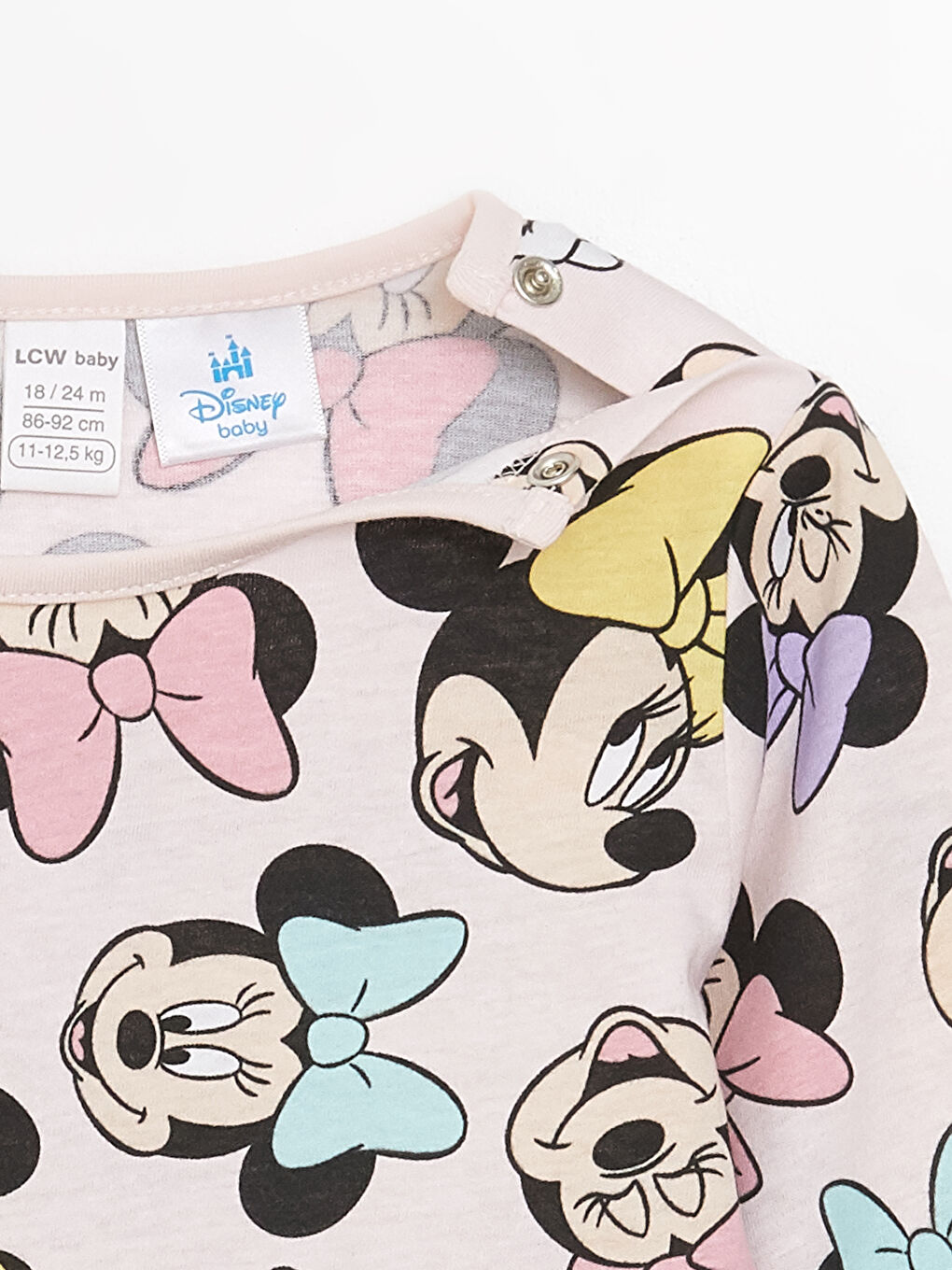 LCW baby Açık Pembe Baskılı Bisiklet Yaka Uzun Kollu Minnie Mouse Baskılı Kız Bebek Pijama Takımı - 2