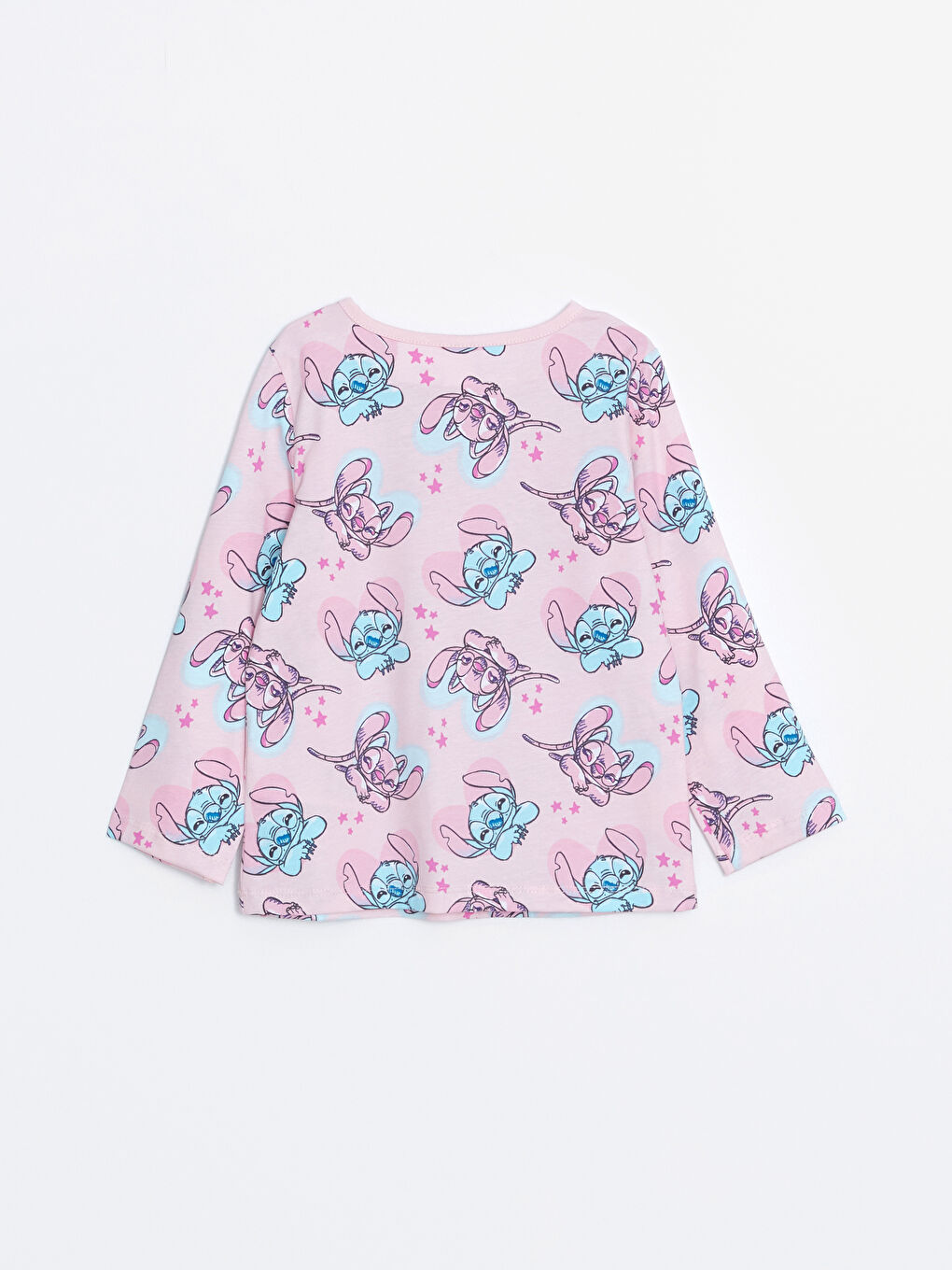 LCW baby Açık Pembe Baskılı Bisiklet Yaka Uzun Kollu Lilo ve Stitch Baskılı Kız Bebek Pijama Üst - 1