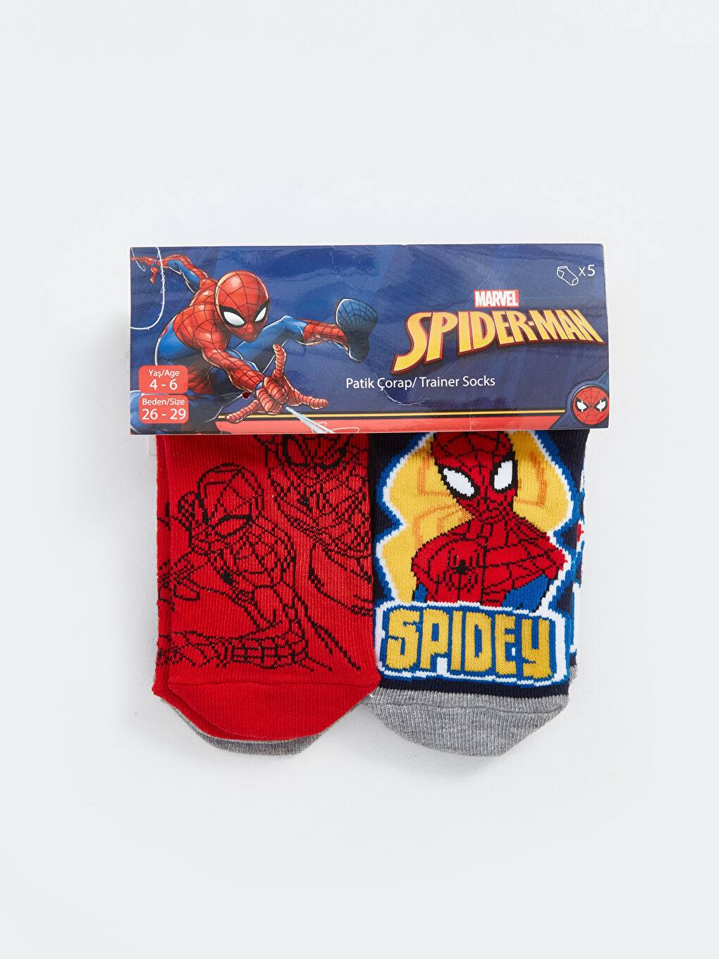 LCW Kids Karışık Renk İpliği Boyalı Spiderman Baskılı Erkek Çocuk Patik Çorap 5'li