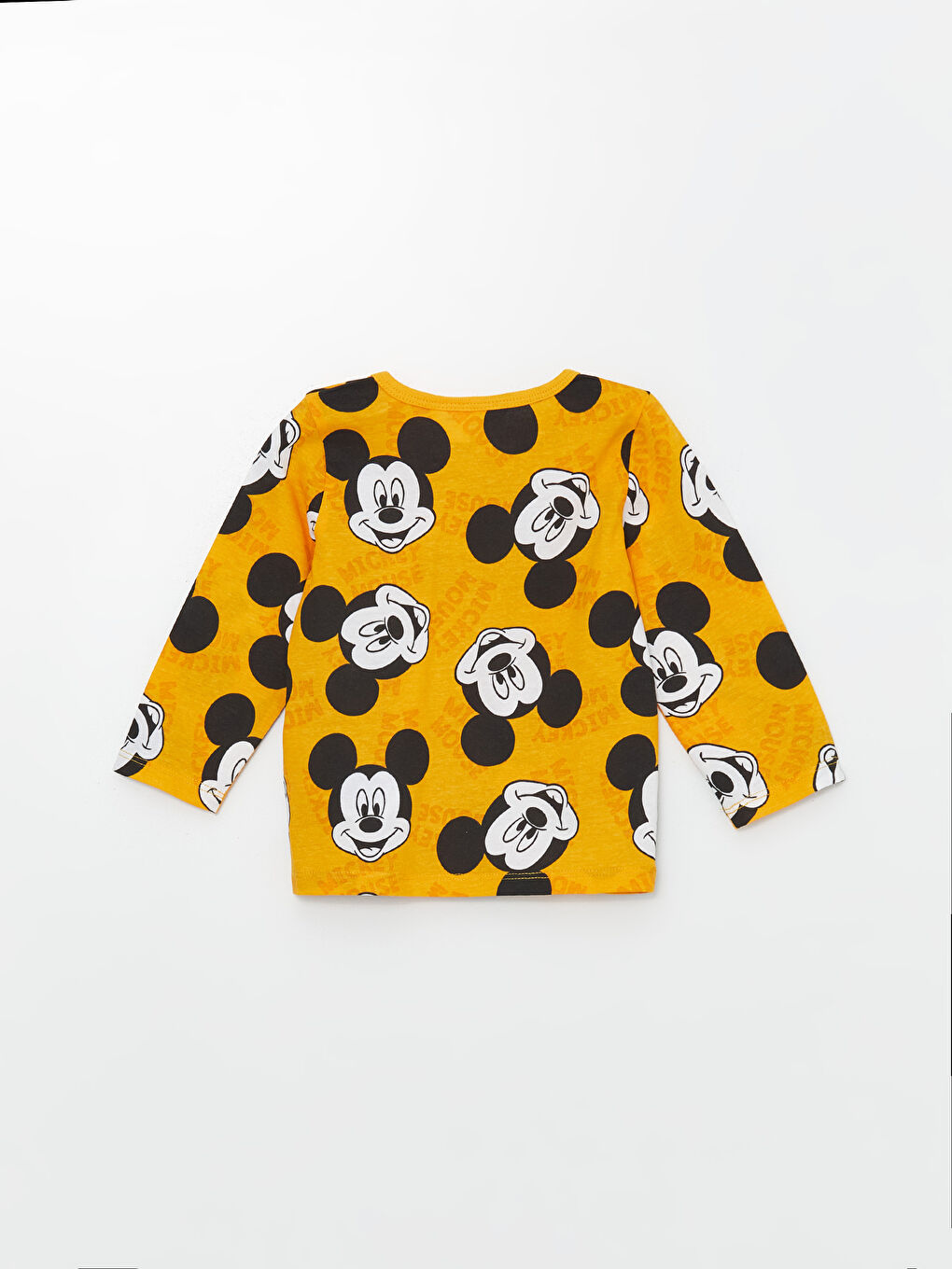 LCW baby Açık Sarı Baskılı Bisiklet Yaka Uzun Kollu Mickey Mouse Baskılı Erkek Bebek Pijama Üst - 1