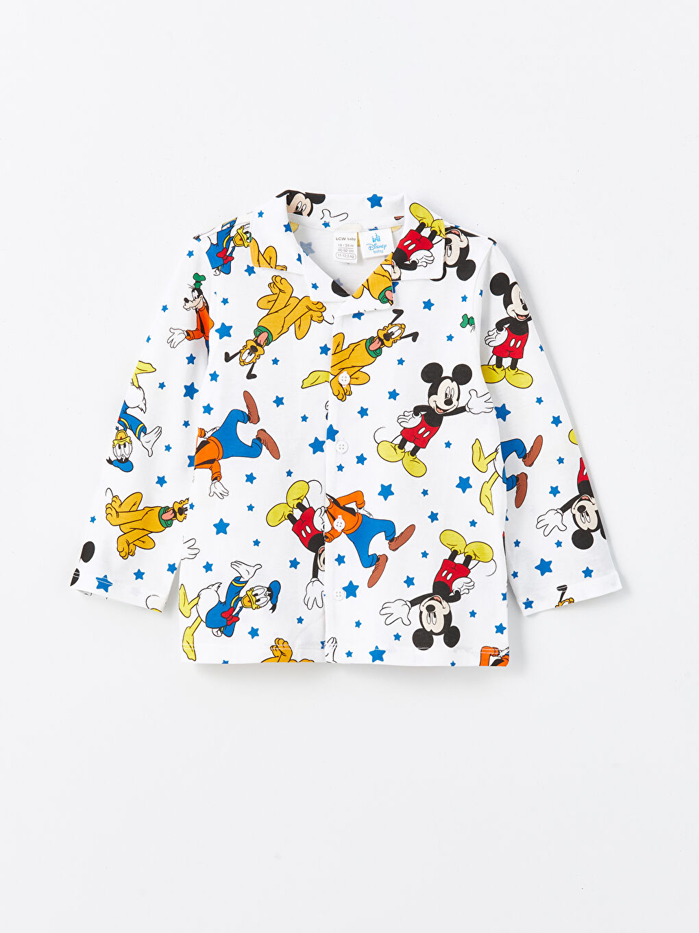 LCW baby Ekru Baskılı Polo Yaka Uzun Kollu Mickey Mouse Baskılı Erkek Bebek Pijama Takımı - 1