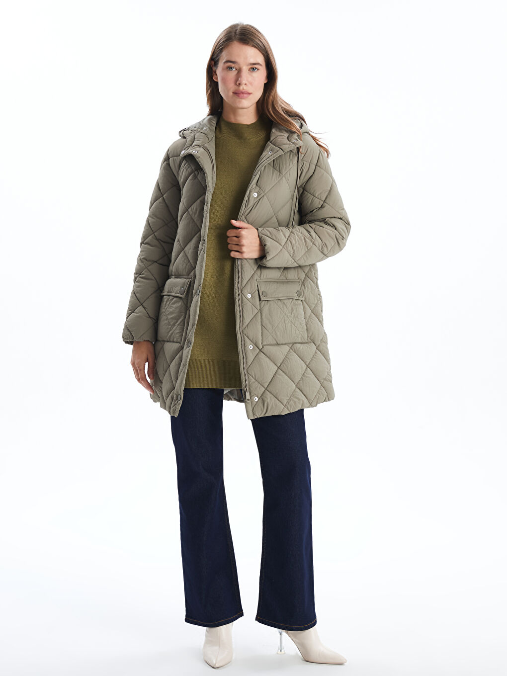 კაპიუშონიანი კაპიტონირებული ოვერსაიზ ქალებისთვის დუტის ქურთუკი-1