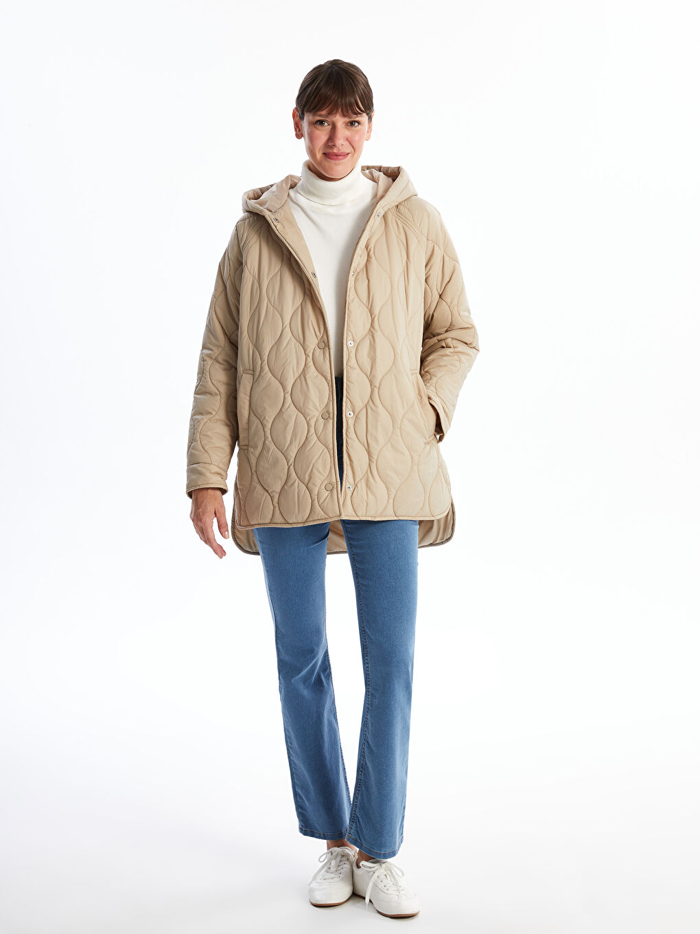 კაპიუშონიანი კაპიტონირებული ოვერსაიზ ქალებისთვის დუტის ქურთუკი-1