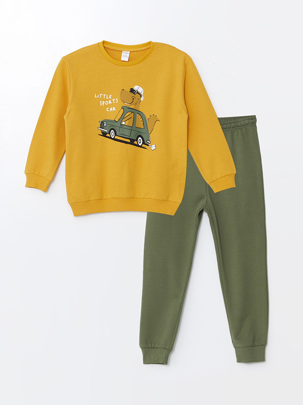 LCW Kids Orta Sarı Bisiklet Yaka Uzun Kollu Baskılı Erkek Bebek Sweatshirt ve Eşofman Alt 2'li Takım