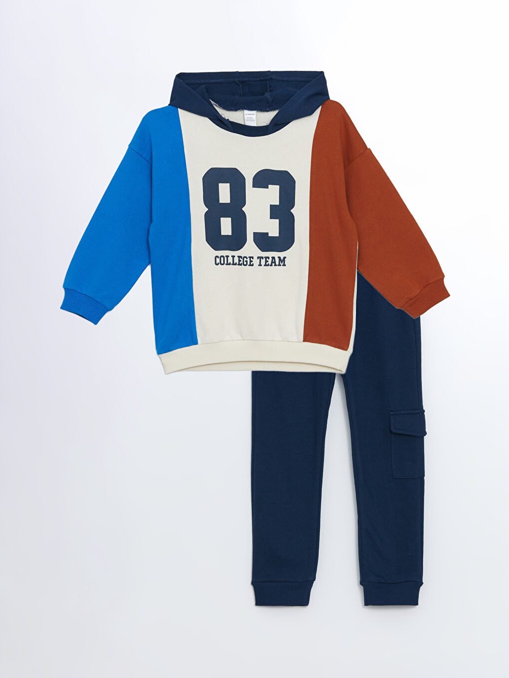 LCW Kids Bej Kapüşonlu Bisiklet Yaka Baskılı Erkek Bebek Sweatshirt ve Eşofman Alt 2'li Takım