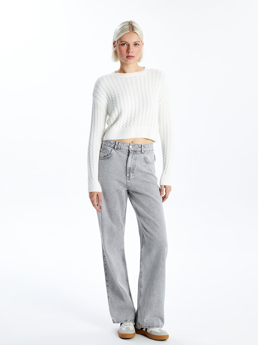 XSIDE Rundhalsausschnitt Crop Damen Strickpullover -W47668Z8-R9J