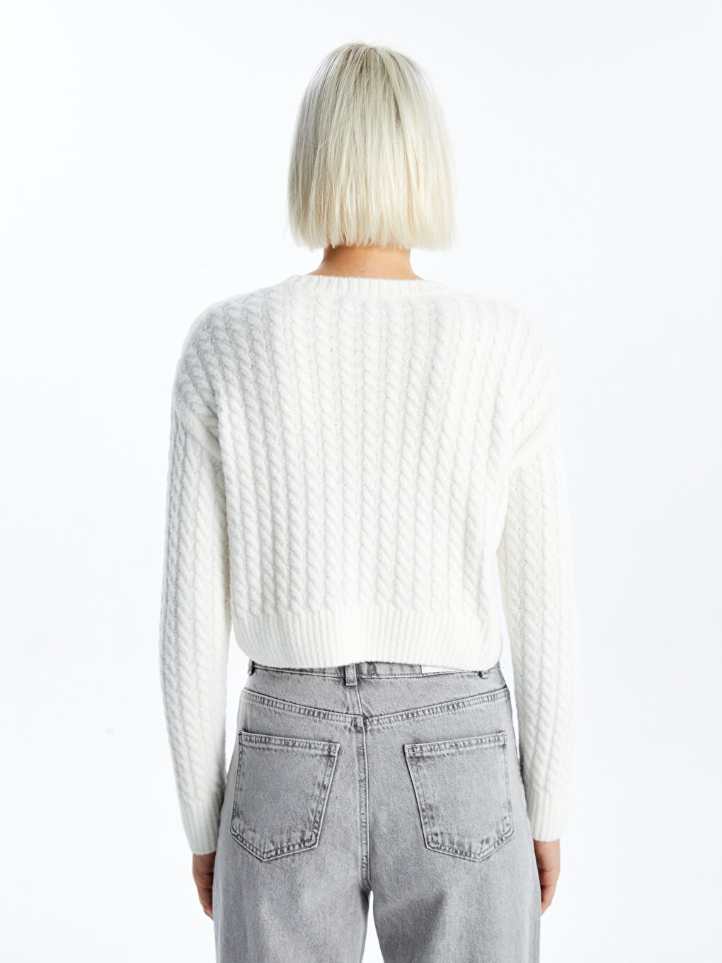 XSIDE Rundhalsausschnitt Crop Damen Strickpullover -W47668Z8-R9J