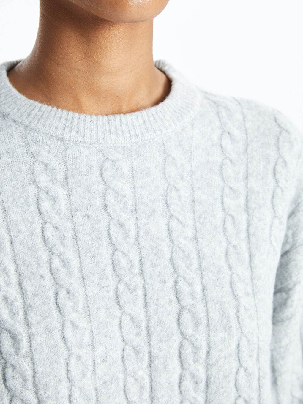 Crew Neck Self-Patterned Women's Knitwear Sweater -W47670Z8-YHA