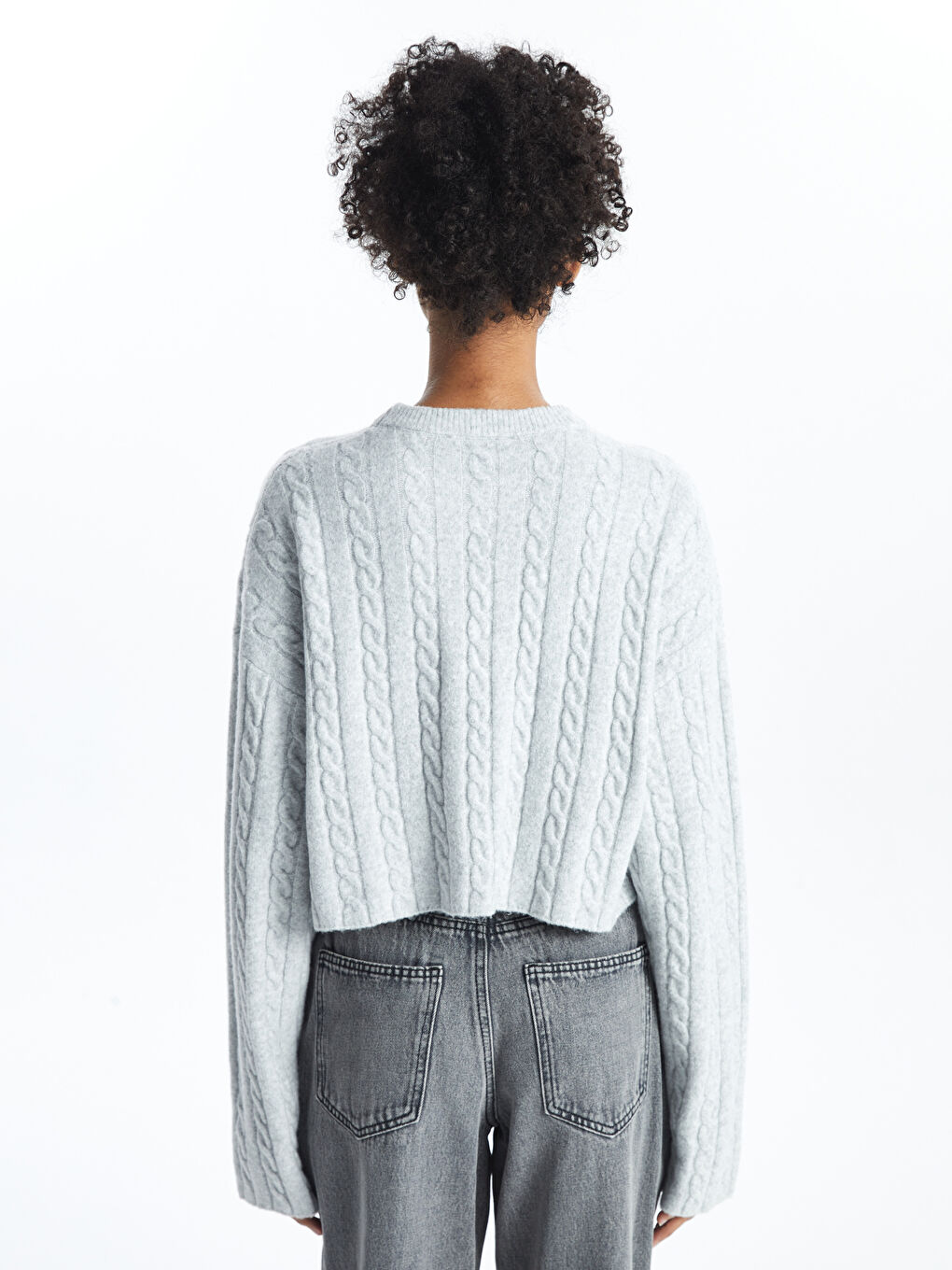 Crew Neck Self-Patterned Women's Knitwear Sweater -W47670Z8-YHA
