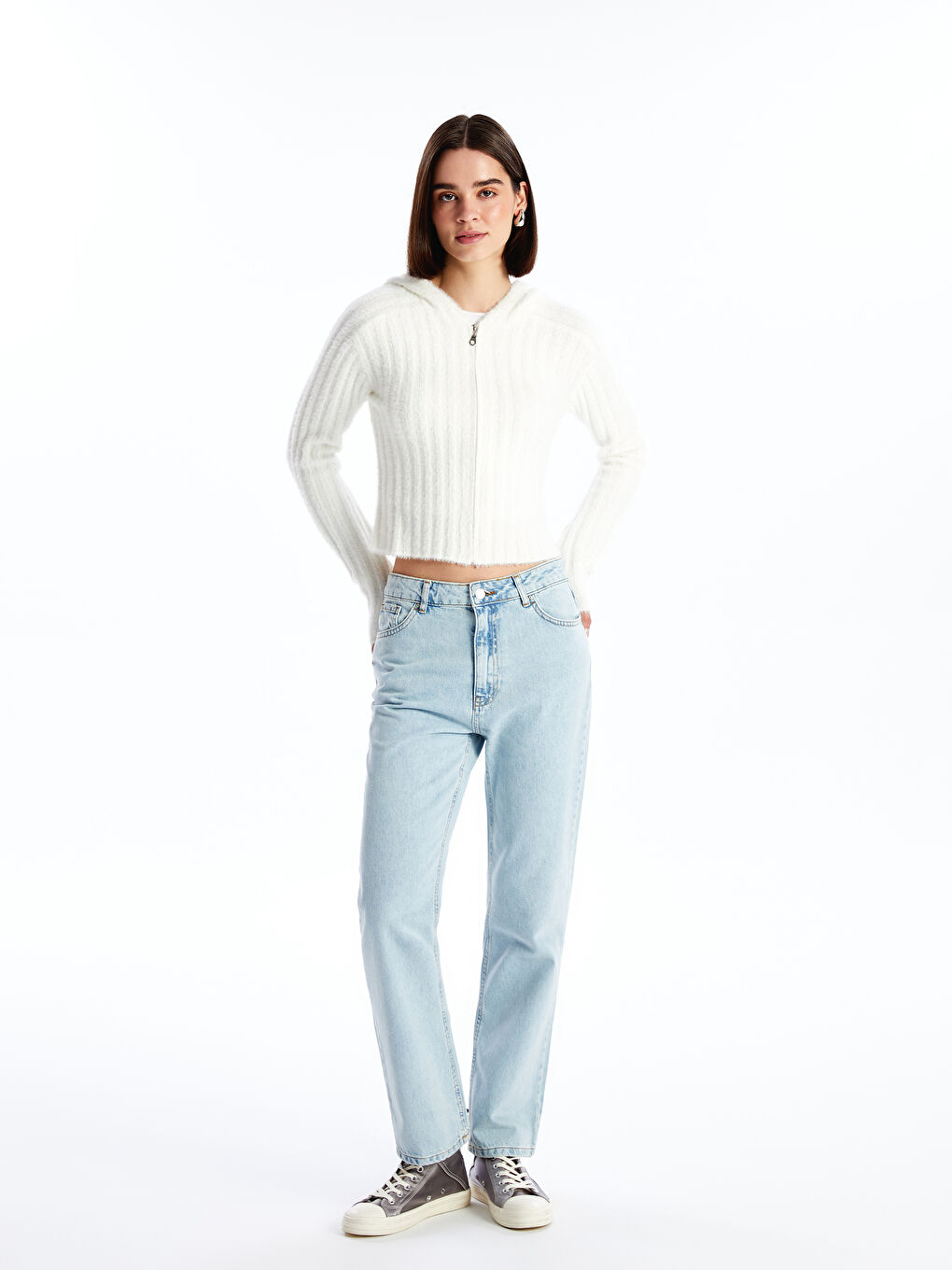 Hooded Plain Long Sleeve Women's Knitwear Cardigan-2