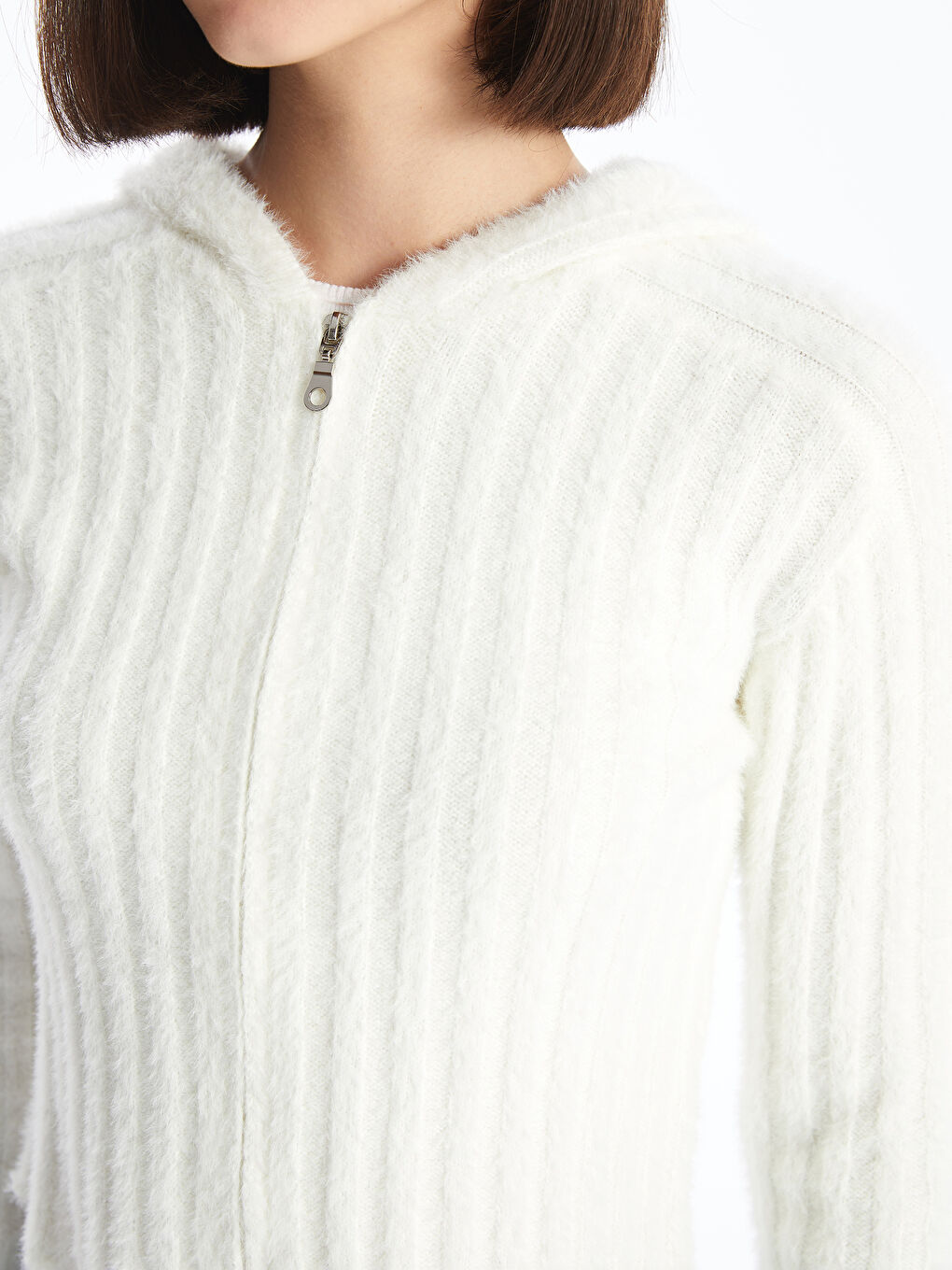 Hooded Plain Long Sleeve Women's Knitwear Cardigan-3