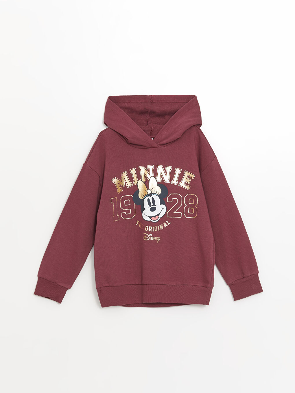 LCW Kids Bordo Kapüşonlu Minnie Mouse Baskılı Uzun Kollu Kız Çocuk Sweatshirt