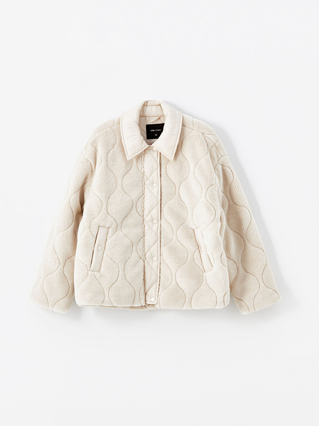 Пальто из тедди с отложным воротником и стёганым узором для женщин-5