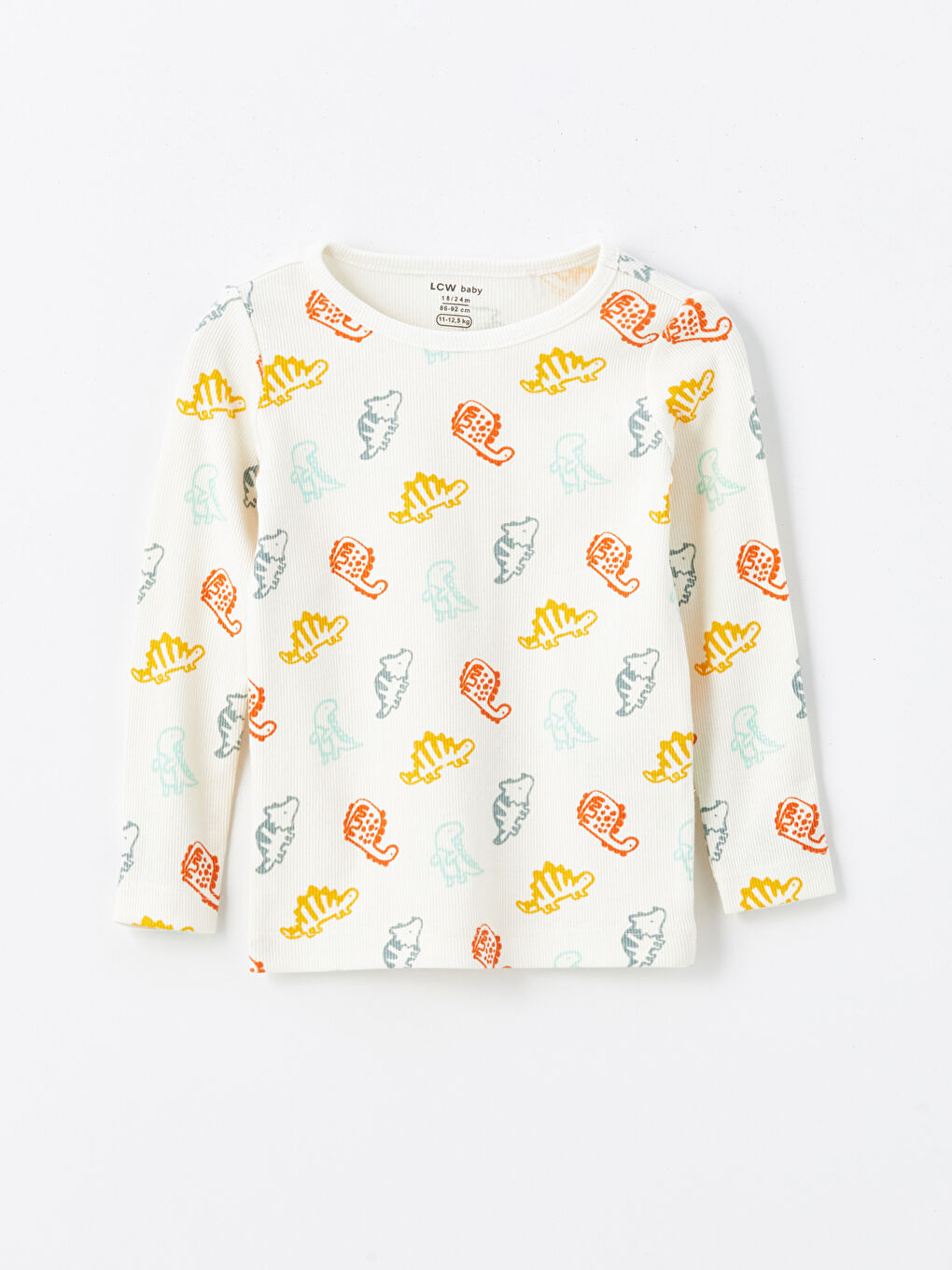 Ekru Bisiklet Yaka Baskılı Erkek Bebek Pijama Üst