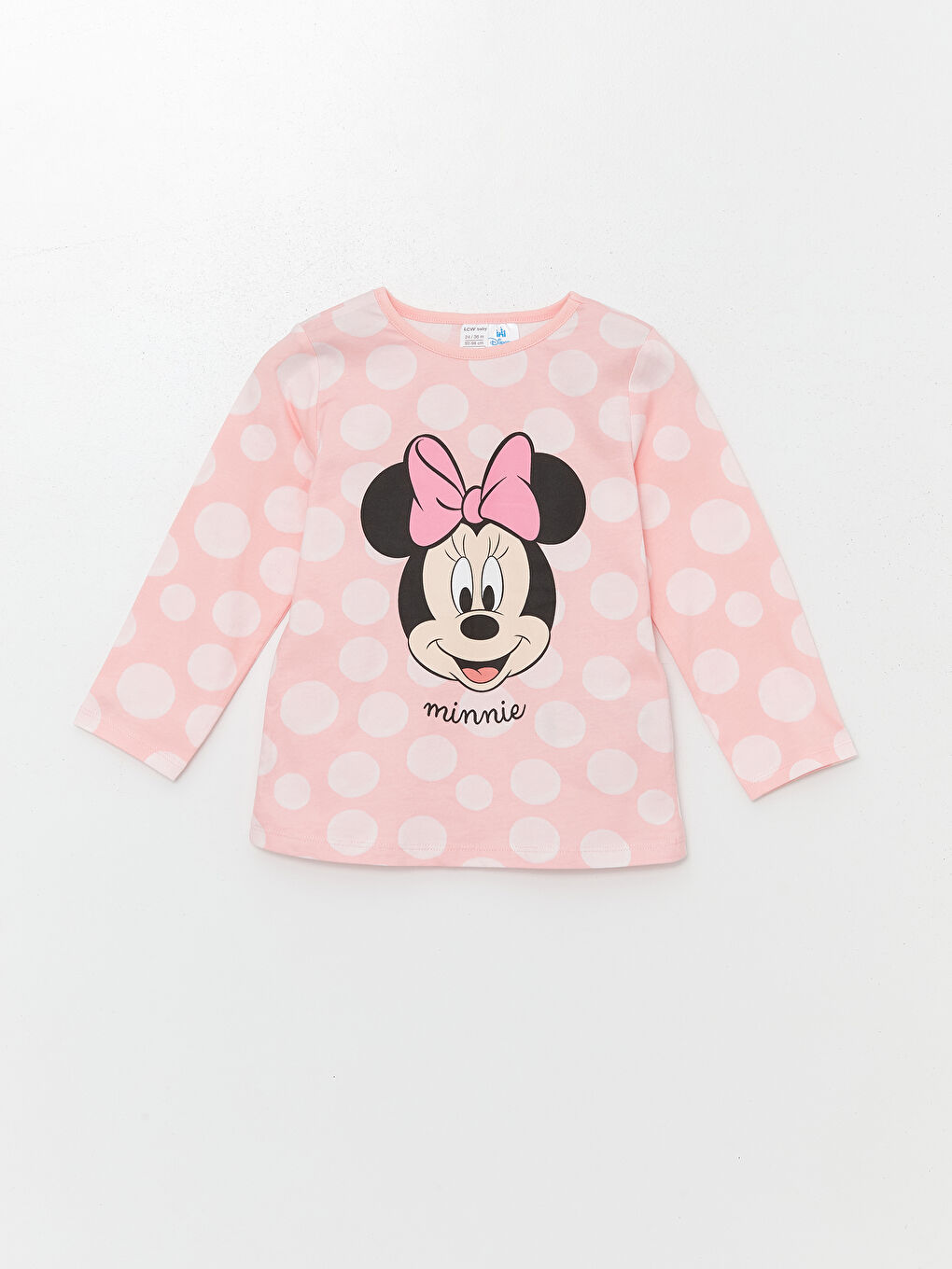 LCW baby Pembe Baskılı Bisiklet Yaka Uzun Kollu Minnie Mouse Baskılı Kız Bebek Pijama Takımı - 1