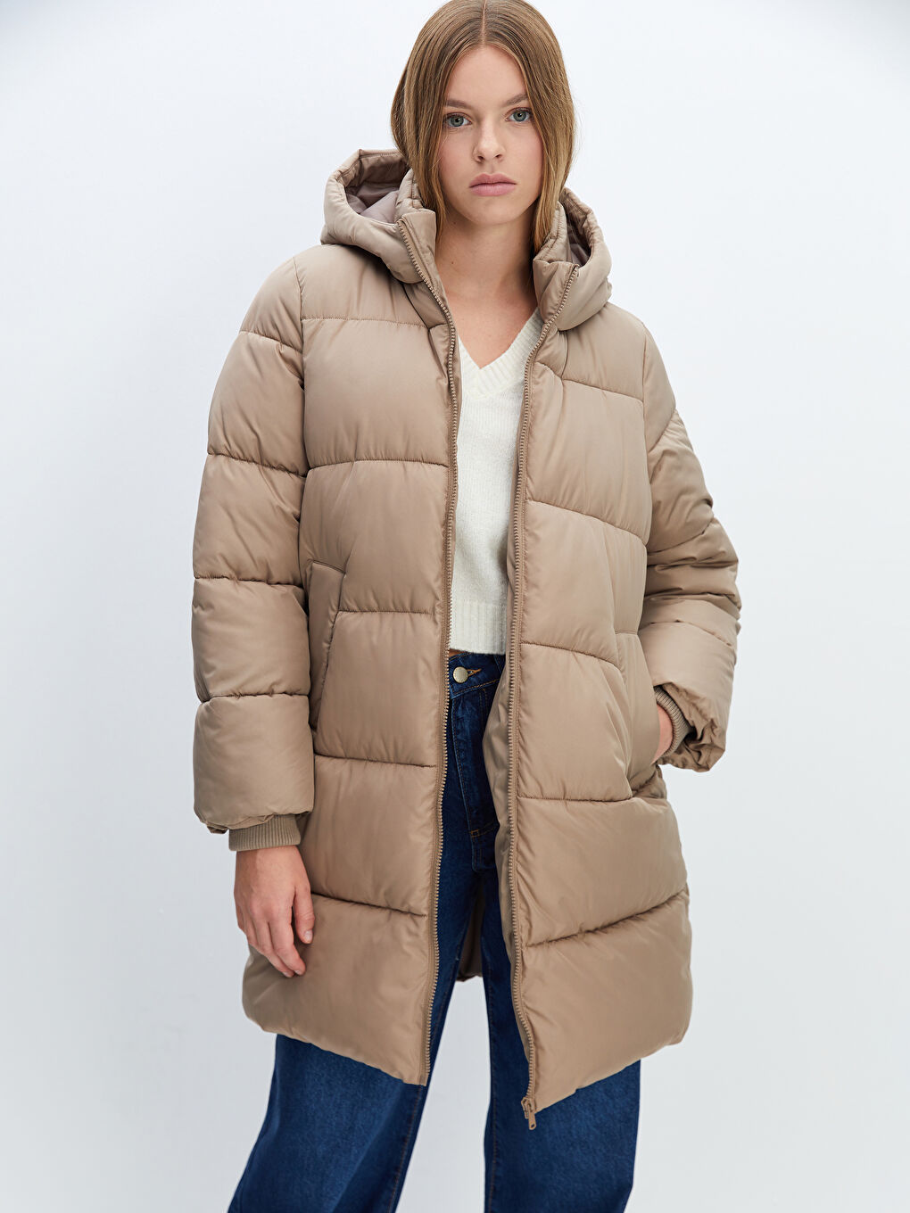 Women's Hooded Plain Puffer Coat