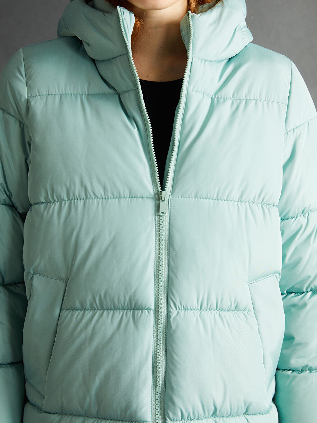 Women's Hooded Plain Puffer Coat-2