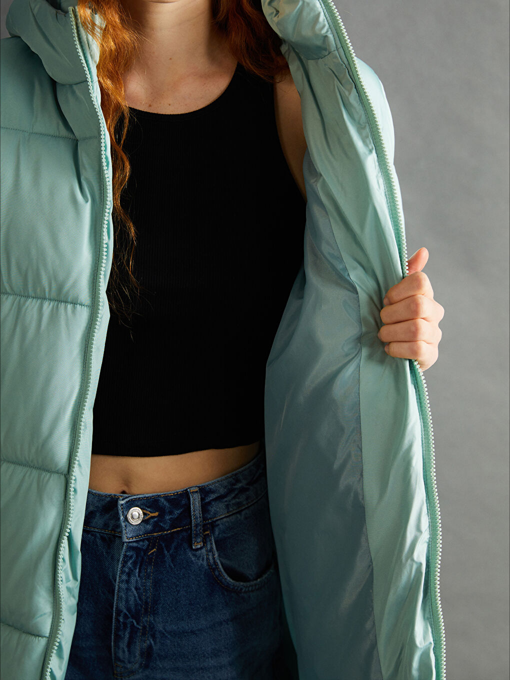 Women's Hooded Plain Puffer Coat-3