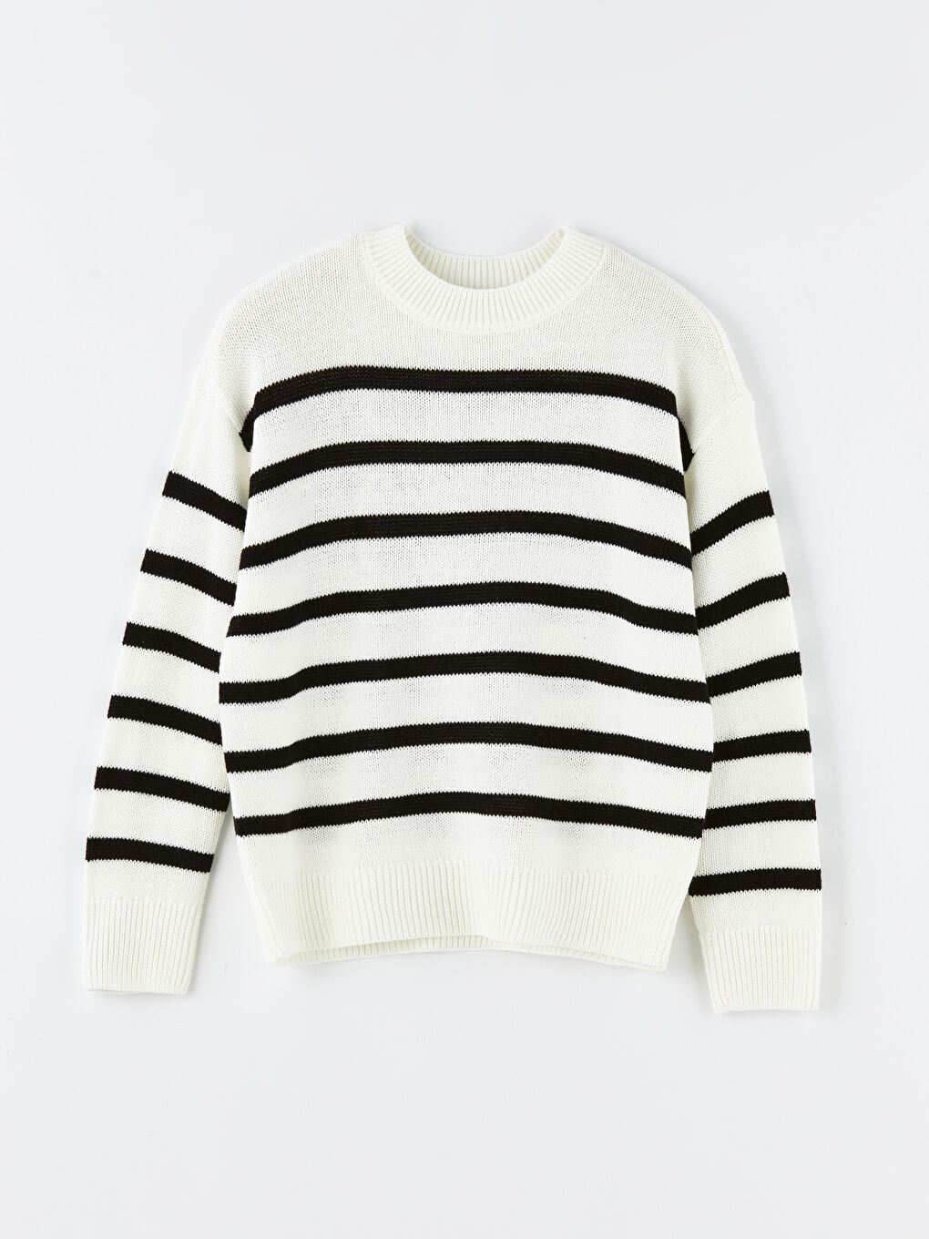 Crew Neck Striped Long Sleeve Oversize Women's Knitwear Sweater-4