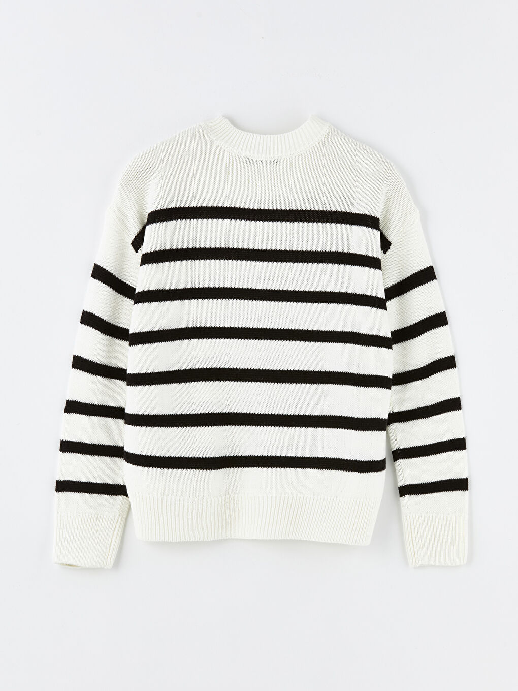 Crew Neck Striped Long Sleeve Oversize Women's Knitwear Sweater-5