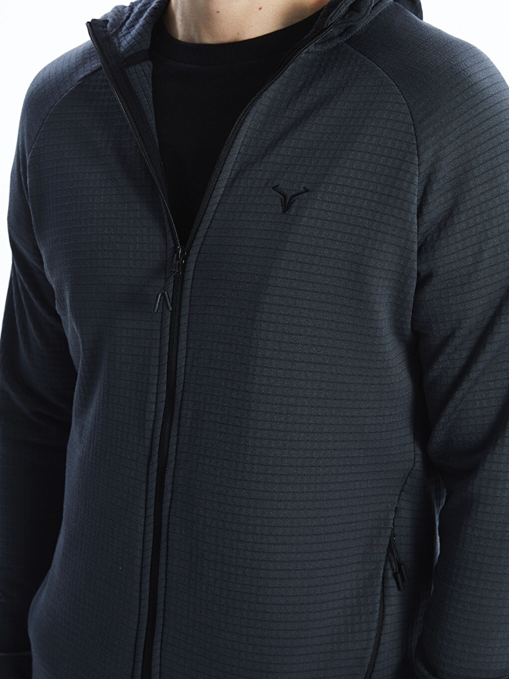 Gri Kapüşonlu Uzun Kollu Erkek Fermuarlı Sweatshirt-2