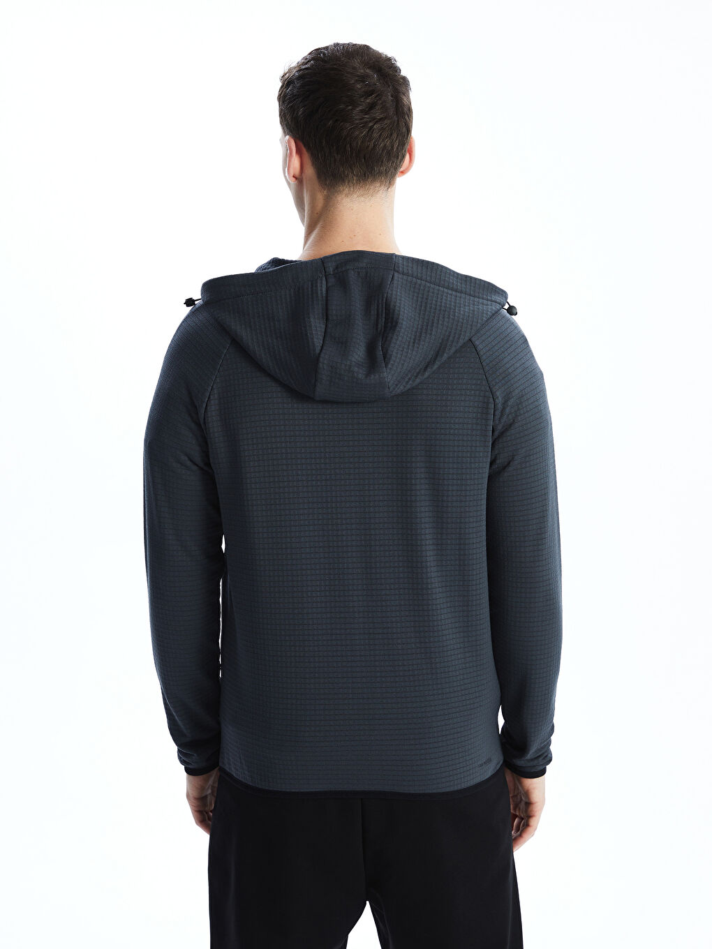 Gri Kapüşonlu Uzun Kollu Erkek Fermuarlı Sweatshirt-3