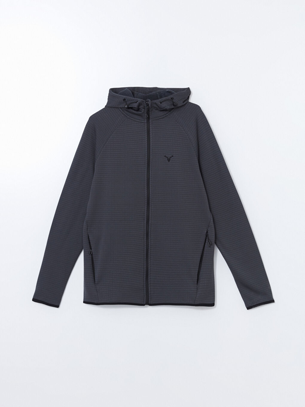 Gri Kapüşonlu Uzun Kollu Erkek Fermuarlı Sweatshirt-4