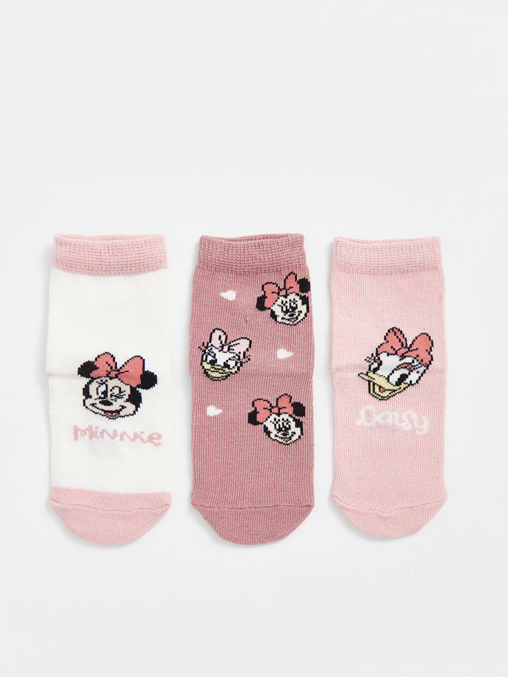 LCW baby Ekru Minnie Mouse Baskılı Kız Bebek Soket Çorap 3'lü