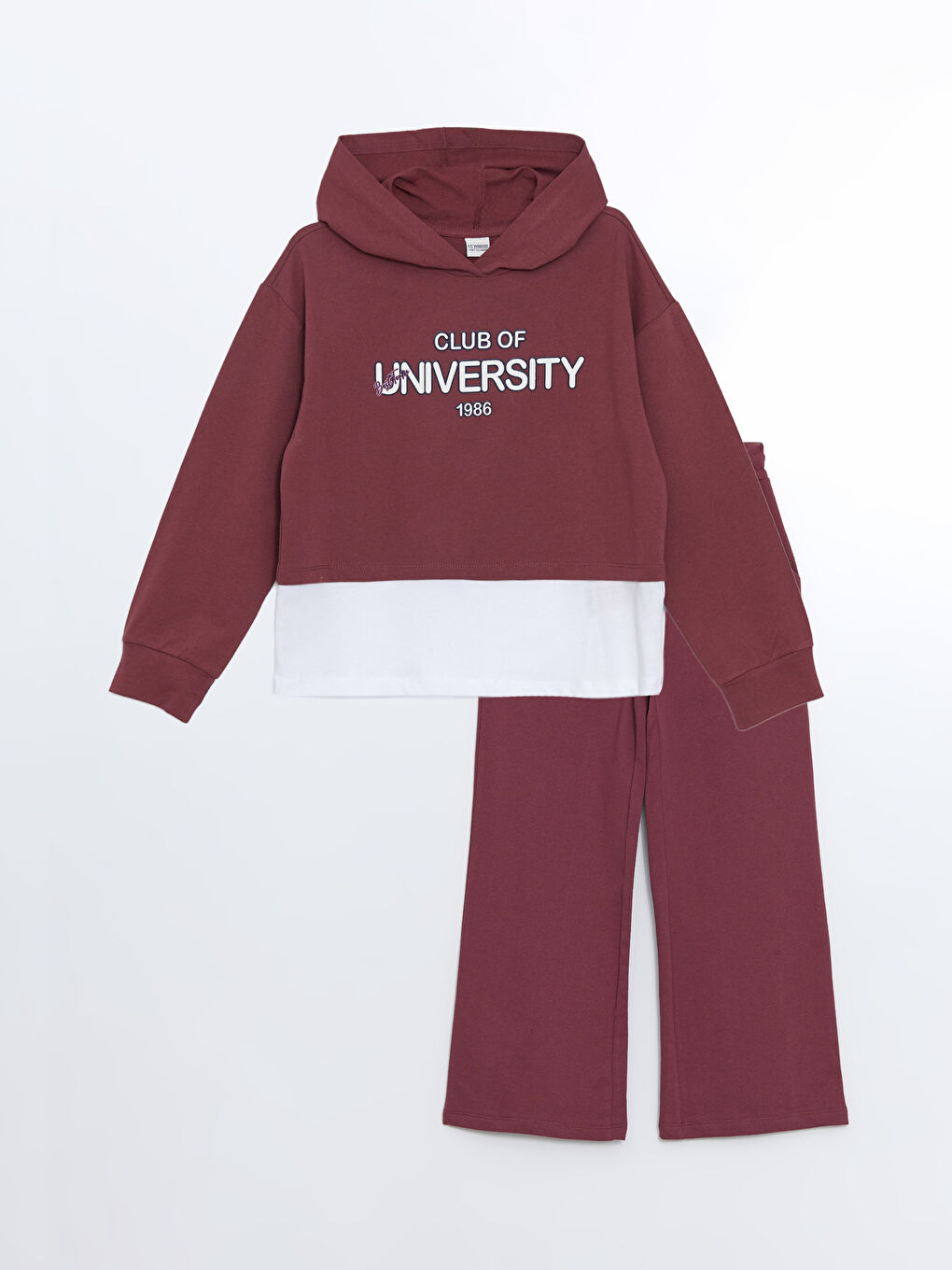 LCW Kids Bordo Kapüşonlu Baskılı Kız Bebek Sweatshirt ve Eşofman Alt 2'li Takım