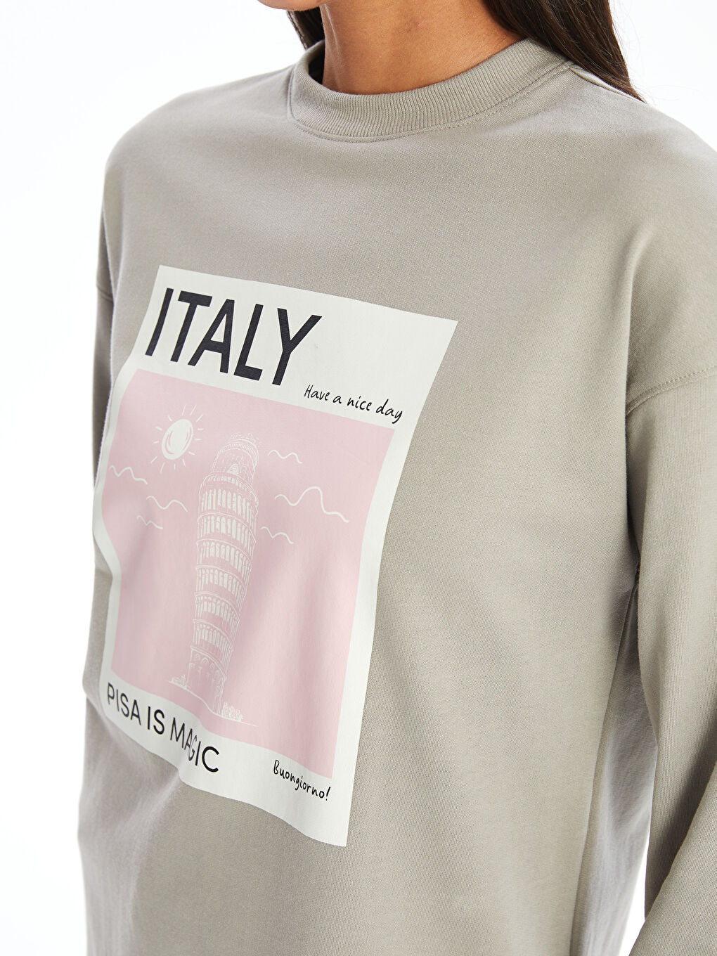 تونيك كنزة رياضية برقبة دائرية مطبوع بأكمام طويلة للسيدات-2