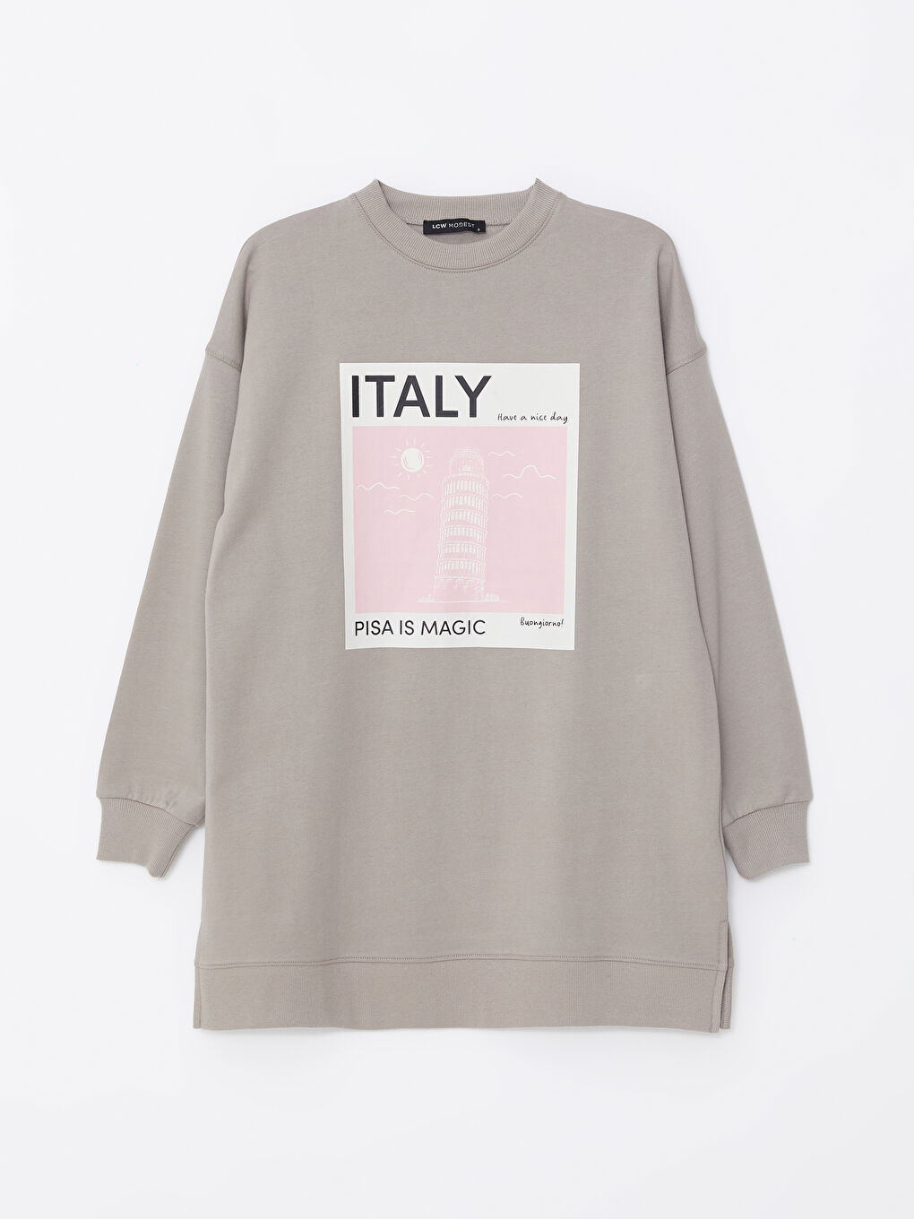 تونيك كنزة رياضية برقبة دائرية مطبوع بأكمام طويلة للسيدات-4