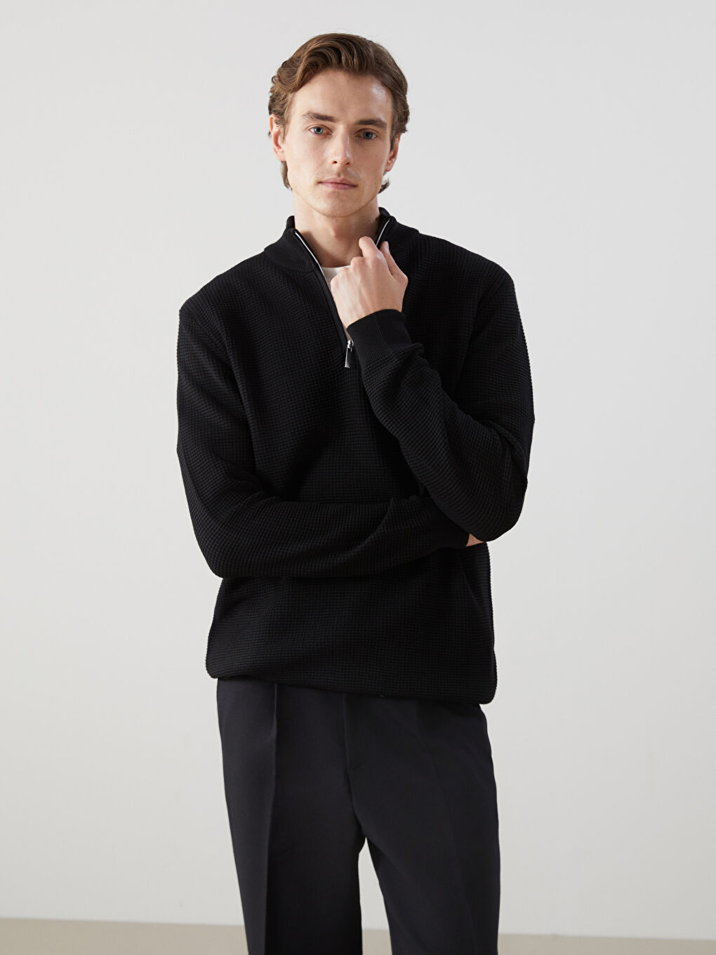Turtle Neck Long Sleeve Men's Tricot Sweater -W48163Z8-CVL