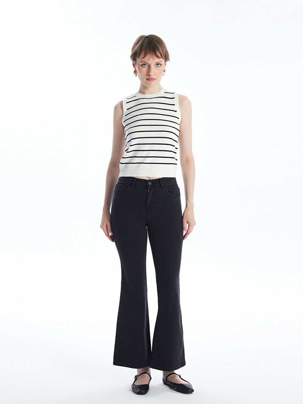 Crew Neck Striped Women's Knitwear Tank Top -W48199Z8-LFC