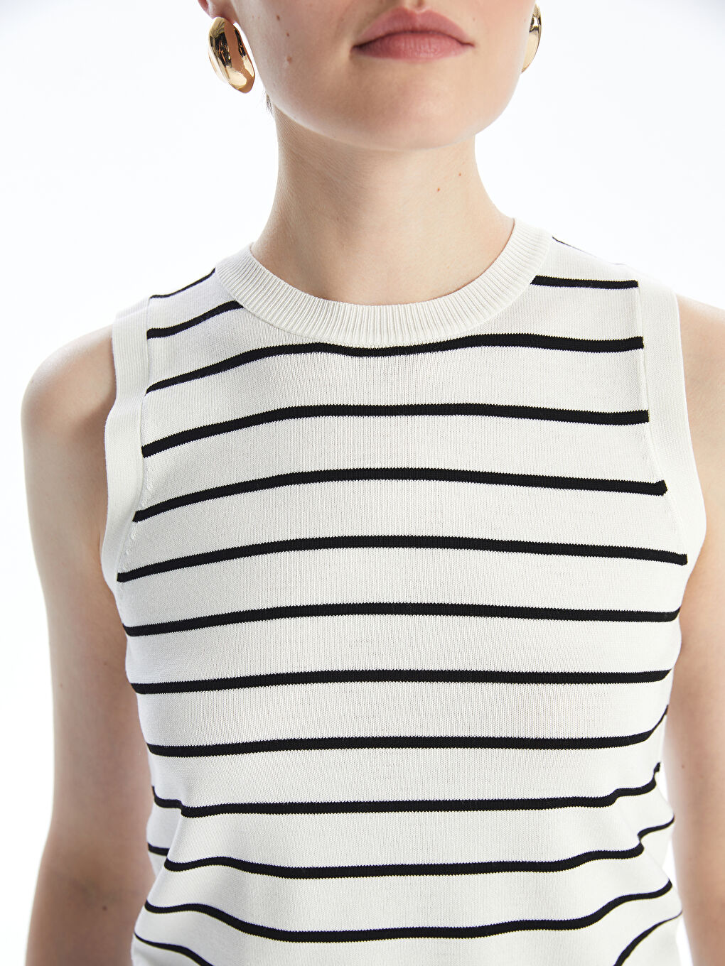 Crew Neck Striped Women's Knitwear Tank Top -W48199Z8-LFC