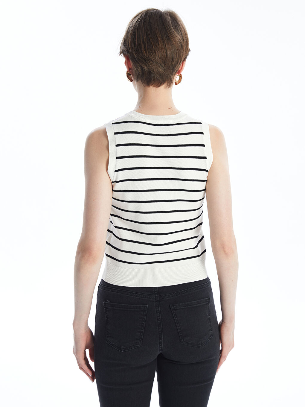 Crew Neck Striped Women's Knitwear Tank Top -W48199Z8-LFC