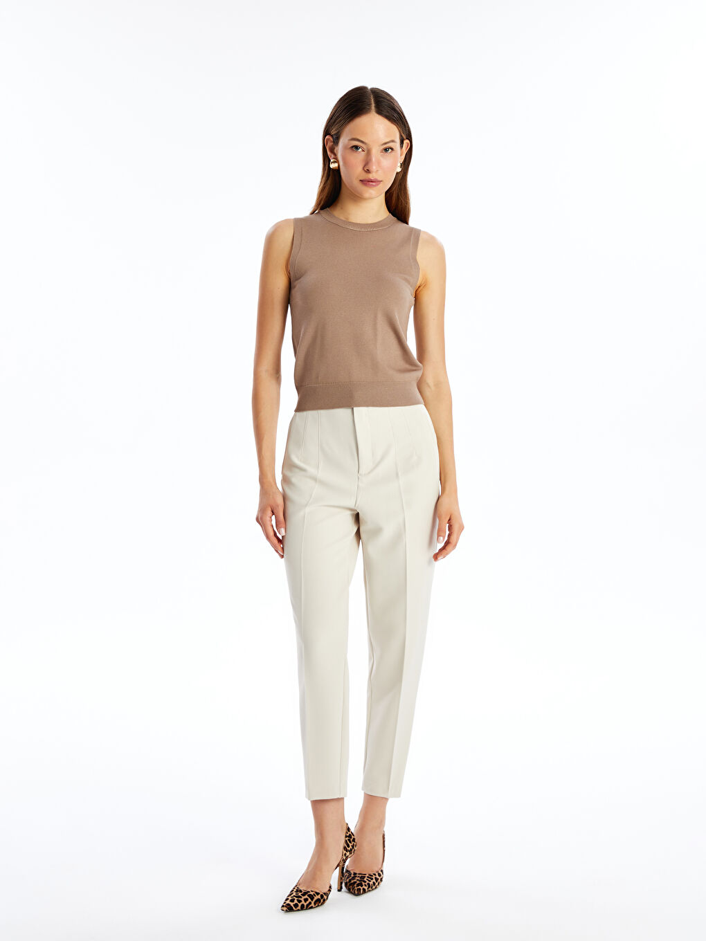 Women's Crew Neck Plain Knit Sweater -W48201Z8-GNL
