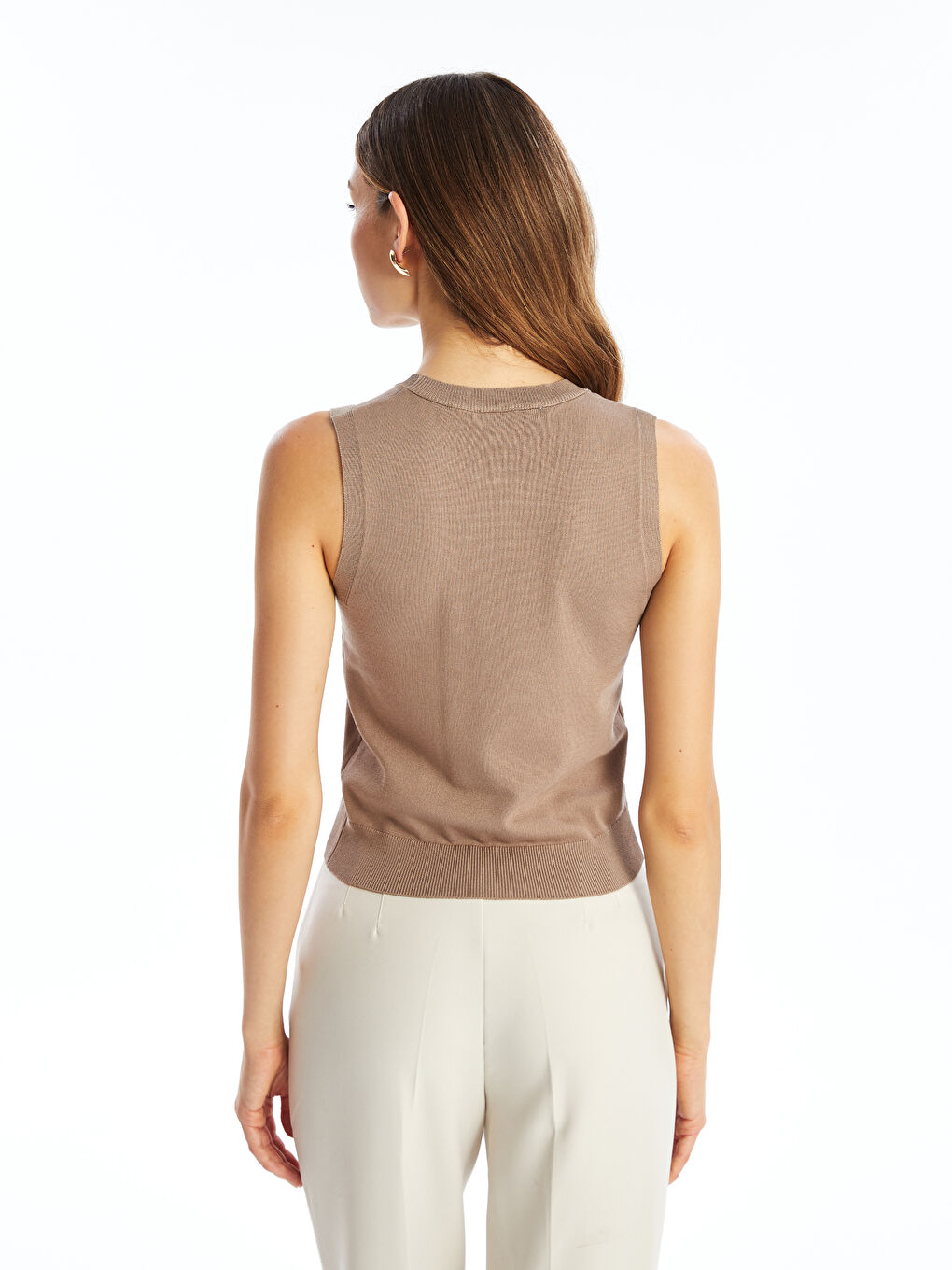Women's Crew Neck Plain Knit Sweater -W48201Z8-GNL