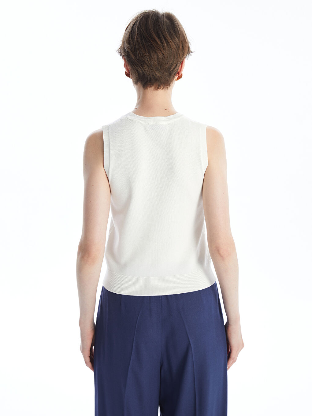 Women's Crew Neck Plain Knit Sweater -W48201Z8-R9J