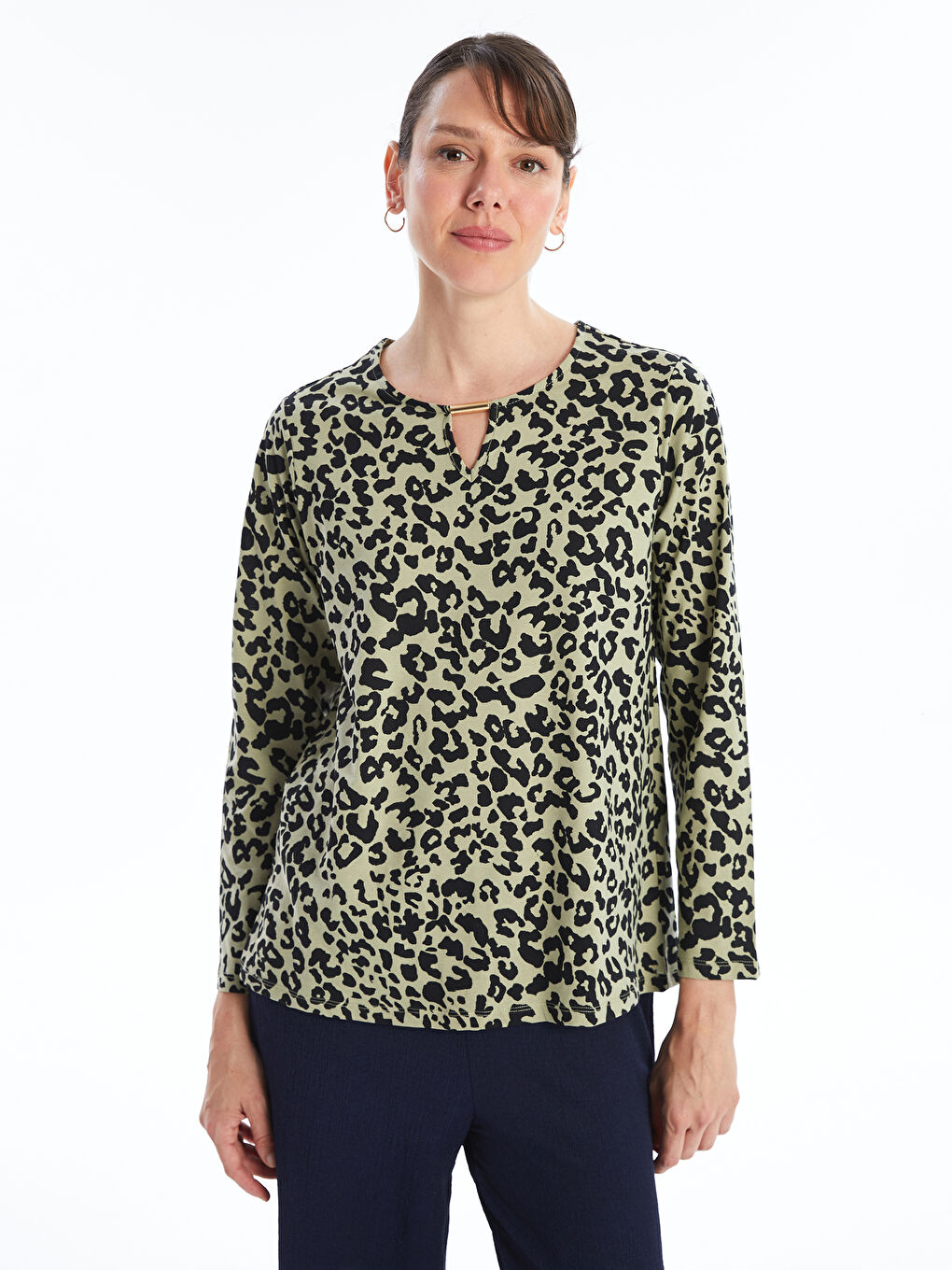 LCW Grace Blouse à Imprimé Léopard avec Col Rond pour Femmes -W48253Z8-LRK