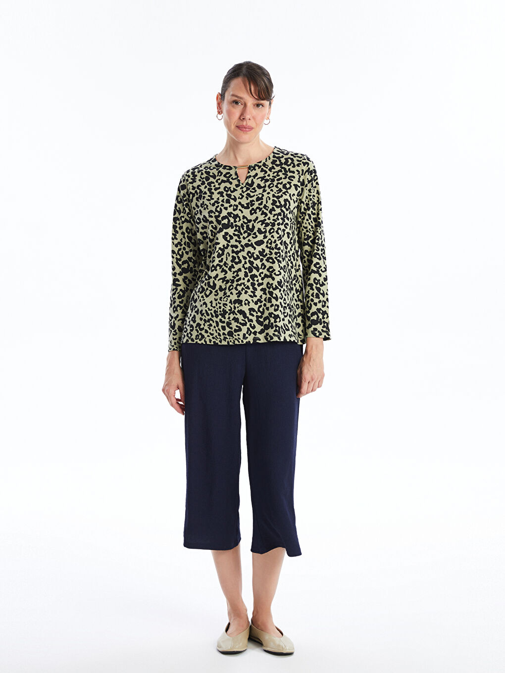 LCW Grace Blouse à Imprimé Léopard avec Col Rond pour Femmes -W48253Z8-LRK