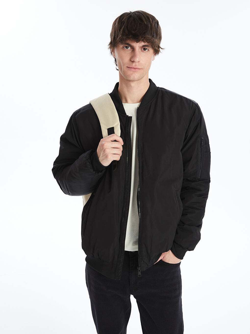 Blouson aviateur à col universitaire pour Hommes, coupe standard