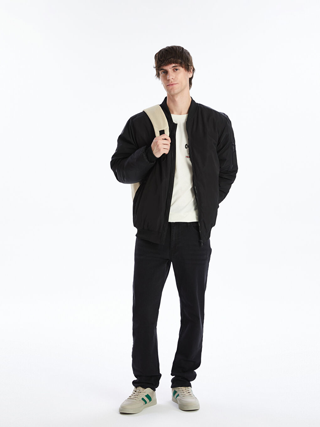Blouson aviateur à col universitaire pour Hommes, coupe standard-2