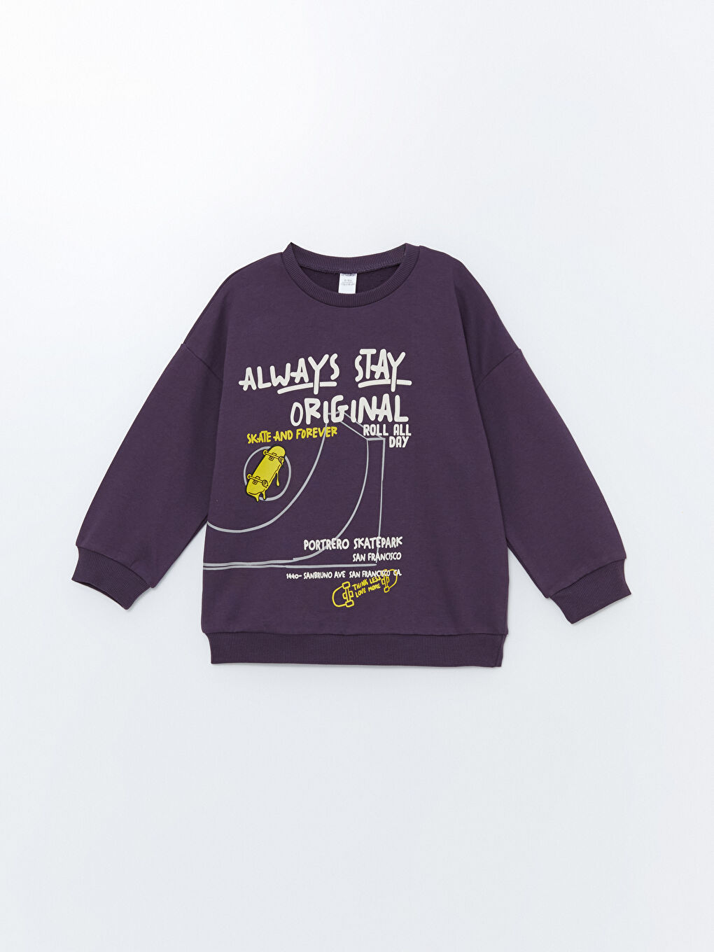 LCW Kids Koyu Mor Bisiklet Yaka Uzun Kollu Baskılı Erkek Çocuk Sweatshirt