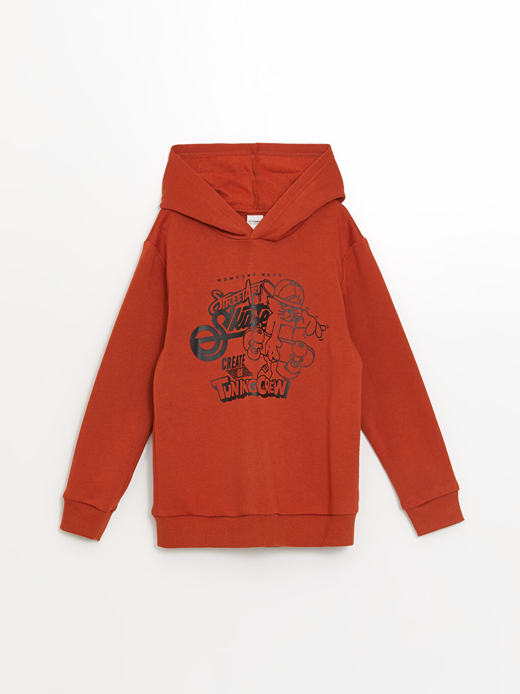 LCW Kids Yanık Turuncu Kapüşonlu Baskılı Erkek Çocuk Sweatshirt