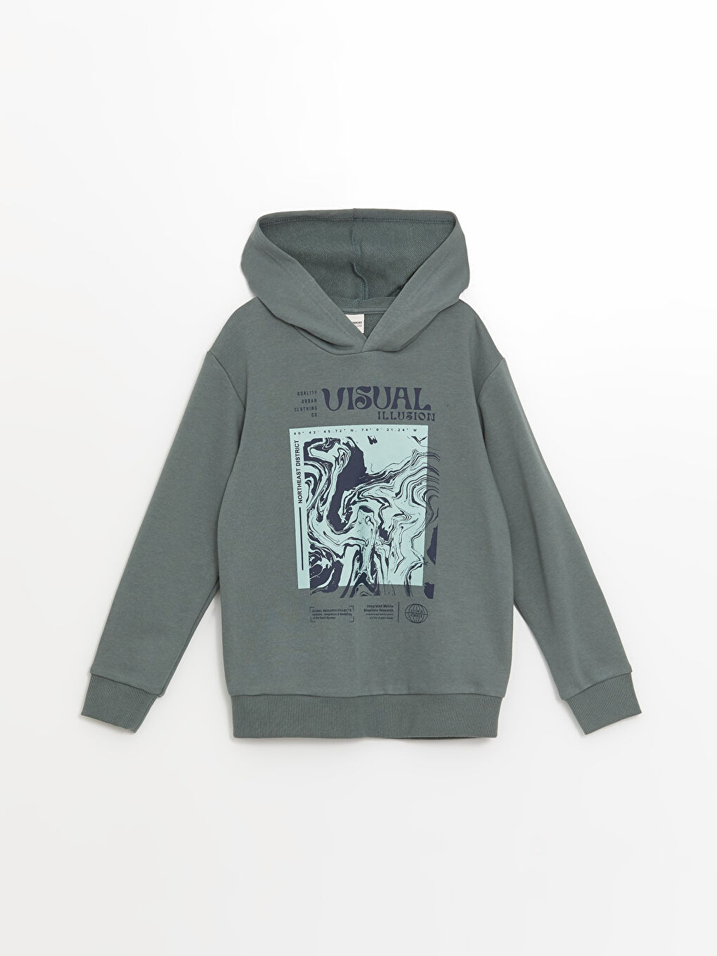 LCW Kids Mat Yeşil Kapüşonlu Erkek Çocuk Sweatshirt