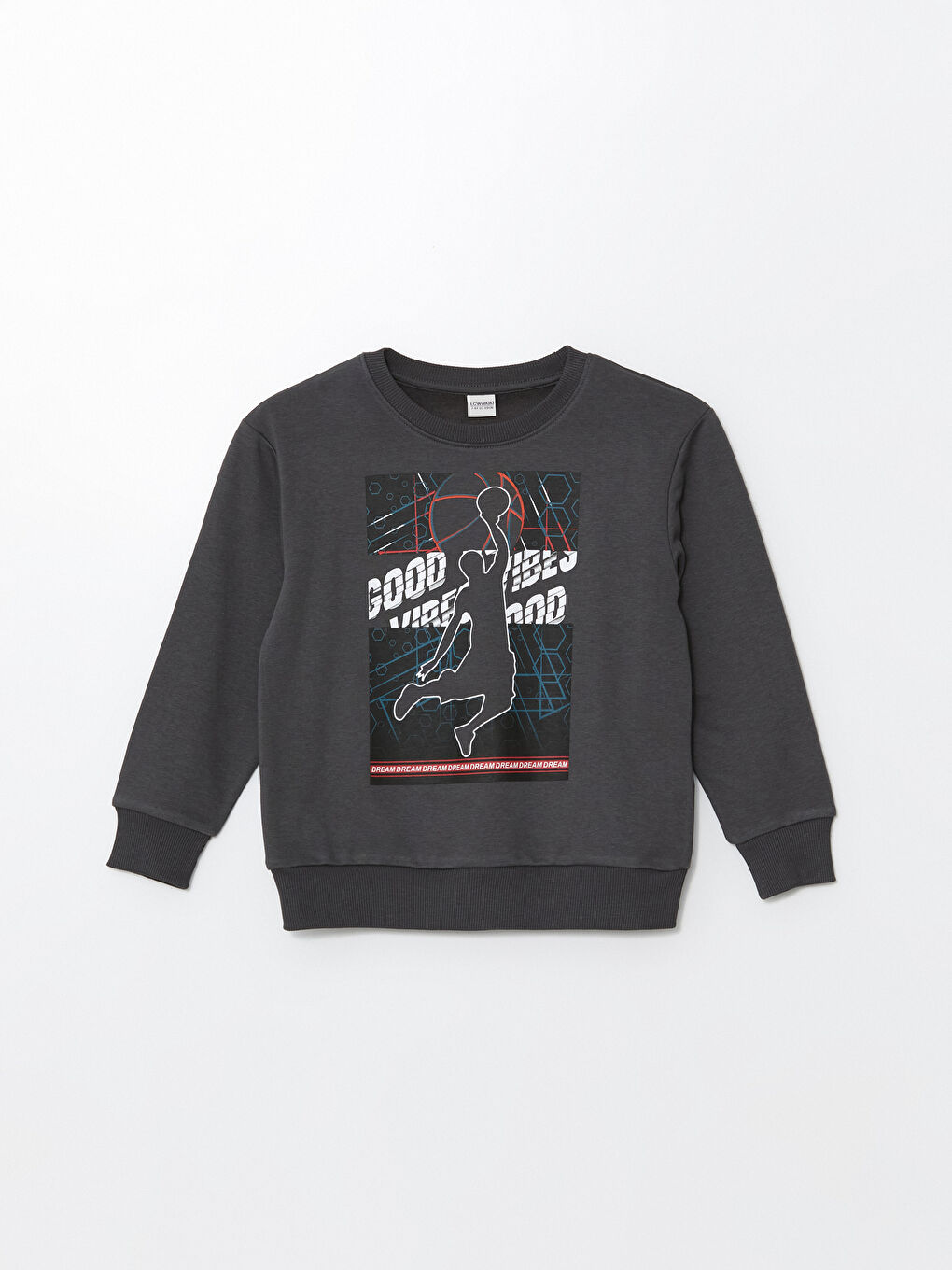 LCW Kids Antrasit Bisiklet Yaka Erkek Çocuk Sweatshirt