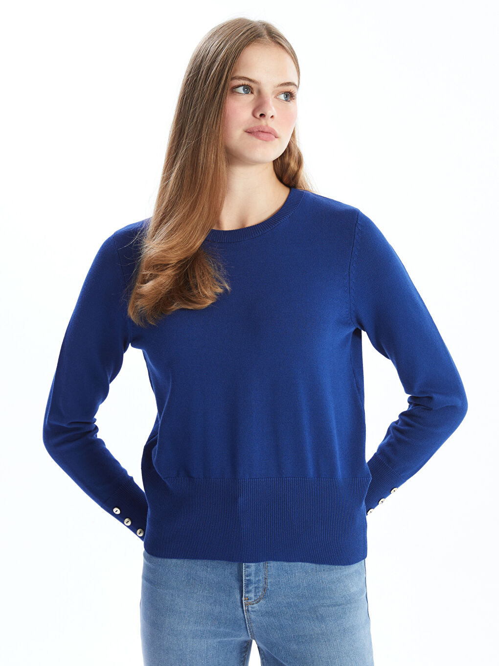 Crew Neck Plain Long Sleeve Women's Knitwear Sweater